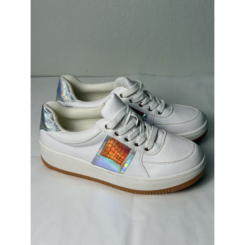 Active Live Well White Platform Sneakers Iridescent Holographic Women's Size 8
